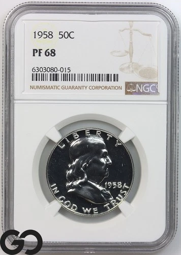 1958 Franklin Half Dollar, PROOF, NGC PF 68 ** Tough In This High Grade PR!