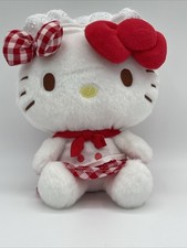 Sanrio Hello Kitty Plush Red Gingham Dress Lace Bonnet 8 Inch 2021 Collectible