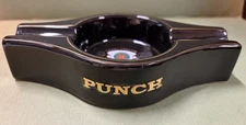 Vintage Punch Manuel Lopez Cigar Ashtray Black Gold Trim Ceramic 7"
