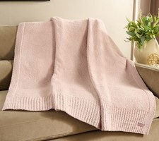 Barefoot Dreams CozyChic 45x60 Stacked Rib Border Blanket Antique Rose 45x60 New