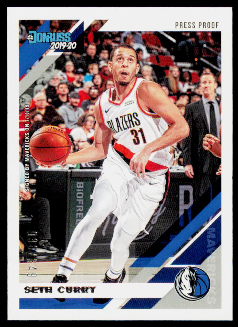 2019-20 Donruss Seth Curry 62 Press Proof Silver #/349 SN Dallas Mavericks