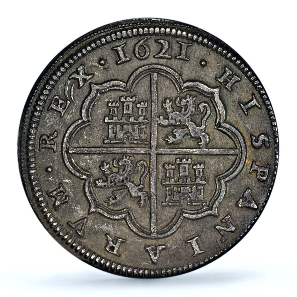 Spain 4 reales Philip IV KM-98 Calico-797 Segovia AU 55 PCGS silver coin 1621 - Image 3 of 4