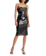 NWT Express Women’s Black Sequin Sweetheart Neckline Midi Sheath Dress Size XS