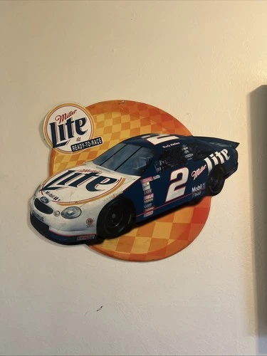 VTG Miller Lite Nascar #2 Rusty Wallace Metal Advertising Beer Sign 22”x30”
