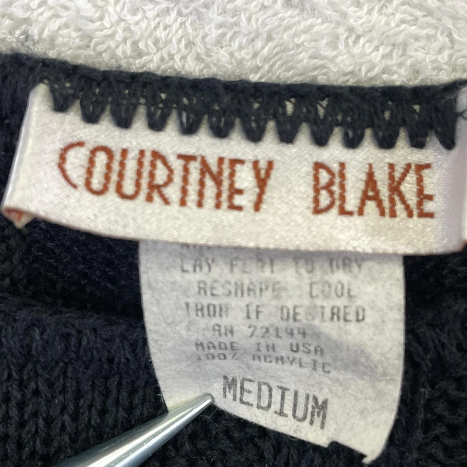 Chaleco Suéter Courtney Blake Mujer Medio Negro Tejido con Cable Cuello Redondo Hecho en EE. UU. Foto 2 de 4