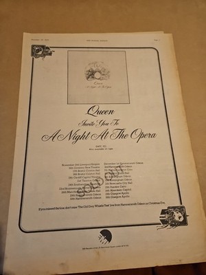 Queen Original 1975 Music Press Advert ( A Night At The Opera)