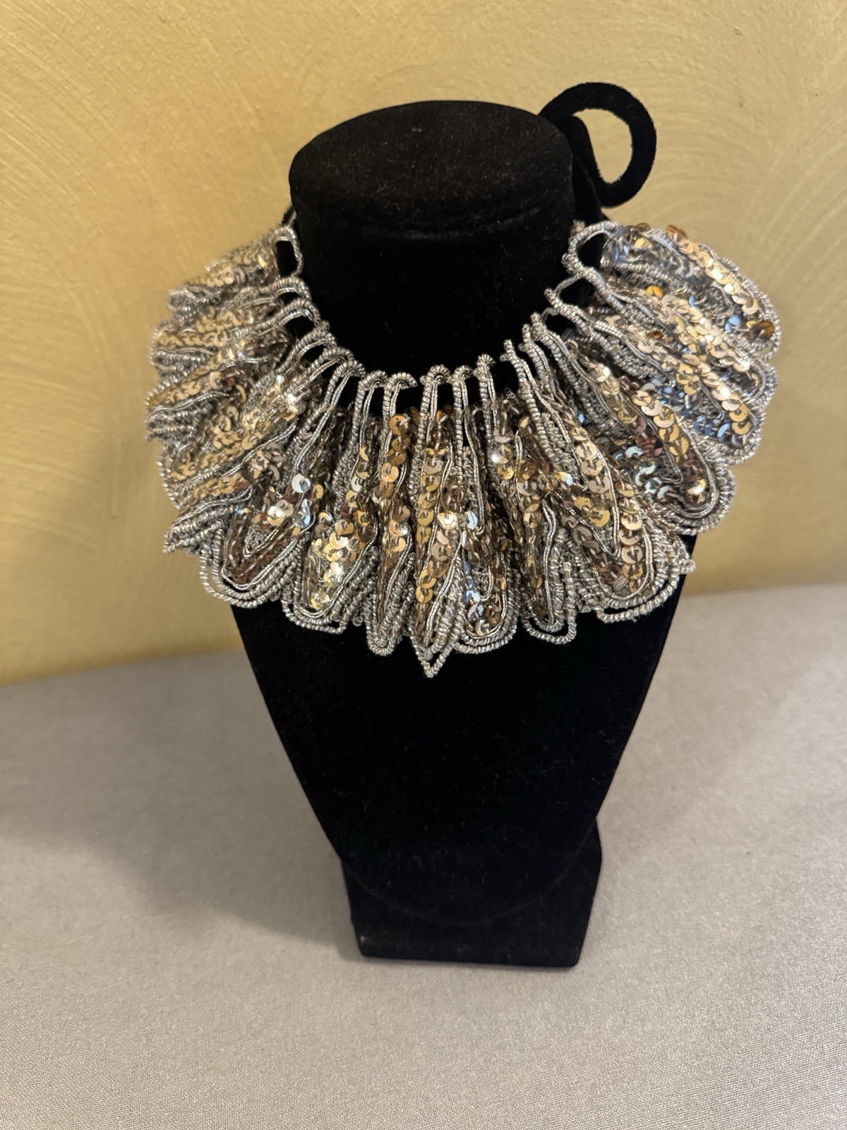 Vintage Sequin Statement Collar Neckpiece Silver … - image 1