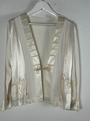 Vintage Spencer Alexis Womens Ivory Sheer Jacket 4 Metallic Trim Hook Front NWOT