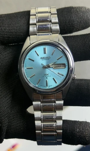 Vintage Seiko DX Automatic Aqua Blue Men's Watch 6309 Day/Date 21 Jewels