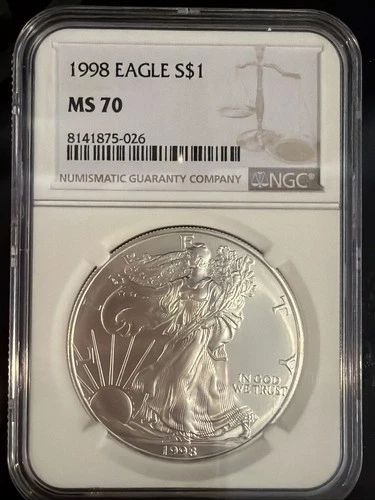 1998 Silver Eagle NGC MS70 Very Rare In This Grade. No Milk Spots See Photos!