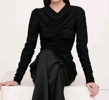 Banana Republic Black Crepe Ruched Long Sleeve Top