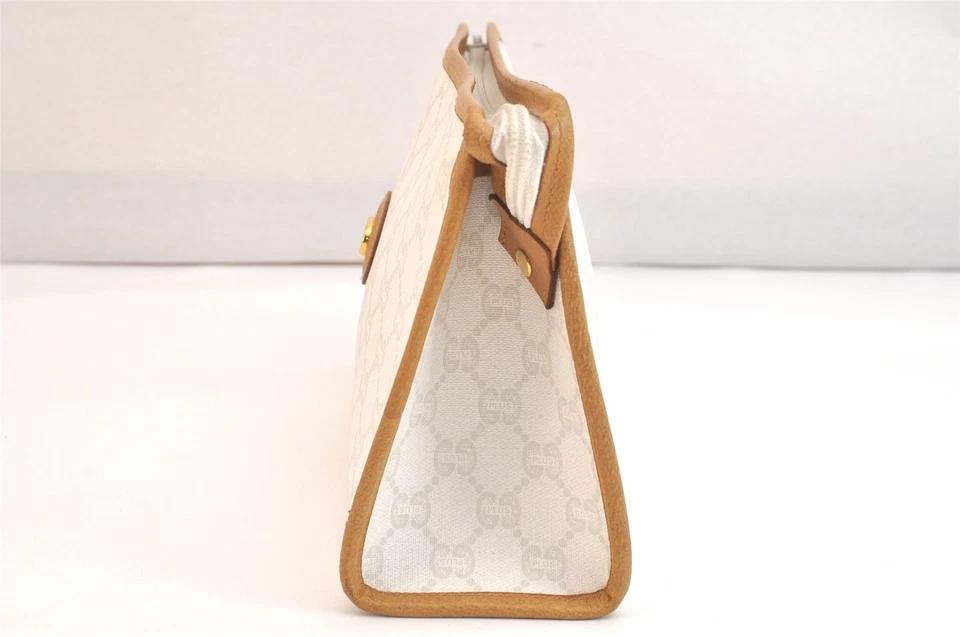 Auténtico Bolso de Mano GUCCI GG Plus Bolso sin asas Cartera PVC Cuero Blanco Chatarra 4767N Foto 4 de 4