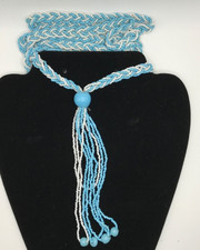 Lovely Braided Extra LONG NECKLACE TURQUOISE AQUA SEED BEAD ACRYLIC