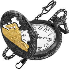 Locomotive Bronze Pocket Watch for Men,Arabic Numerals White Dial Pocket Watches