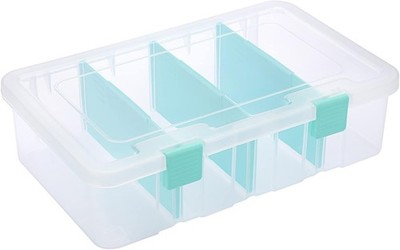 BTSKY Clear Plastic Dividing Storage Box with 4 Compartments Adjustable Storage