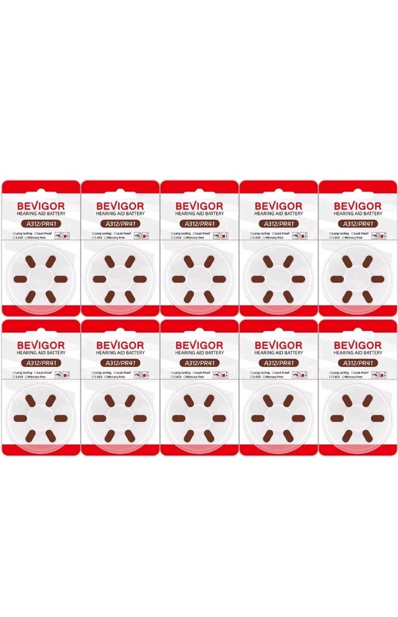 BEVIGOR Hearing Aid Batteries, Size 312, Mercury-Free (60 un