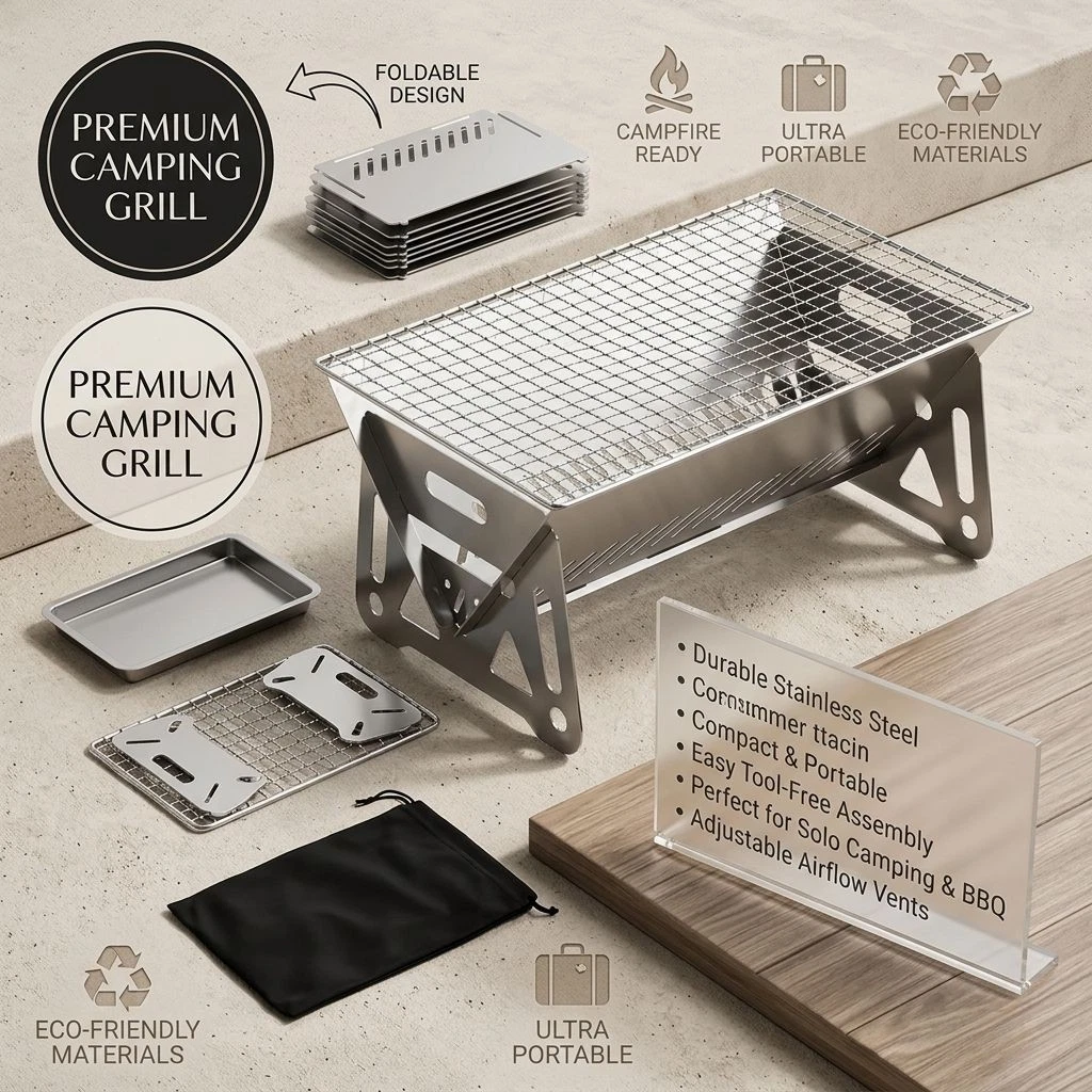 Portable Folding Camping Stove Stainless Steel Outdoor BBQ Firewood Grill Stove