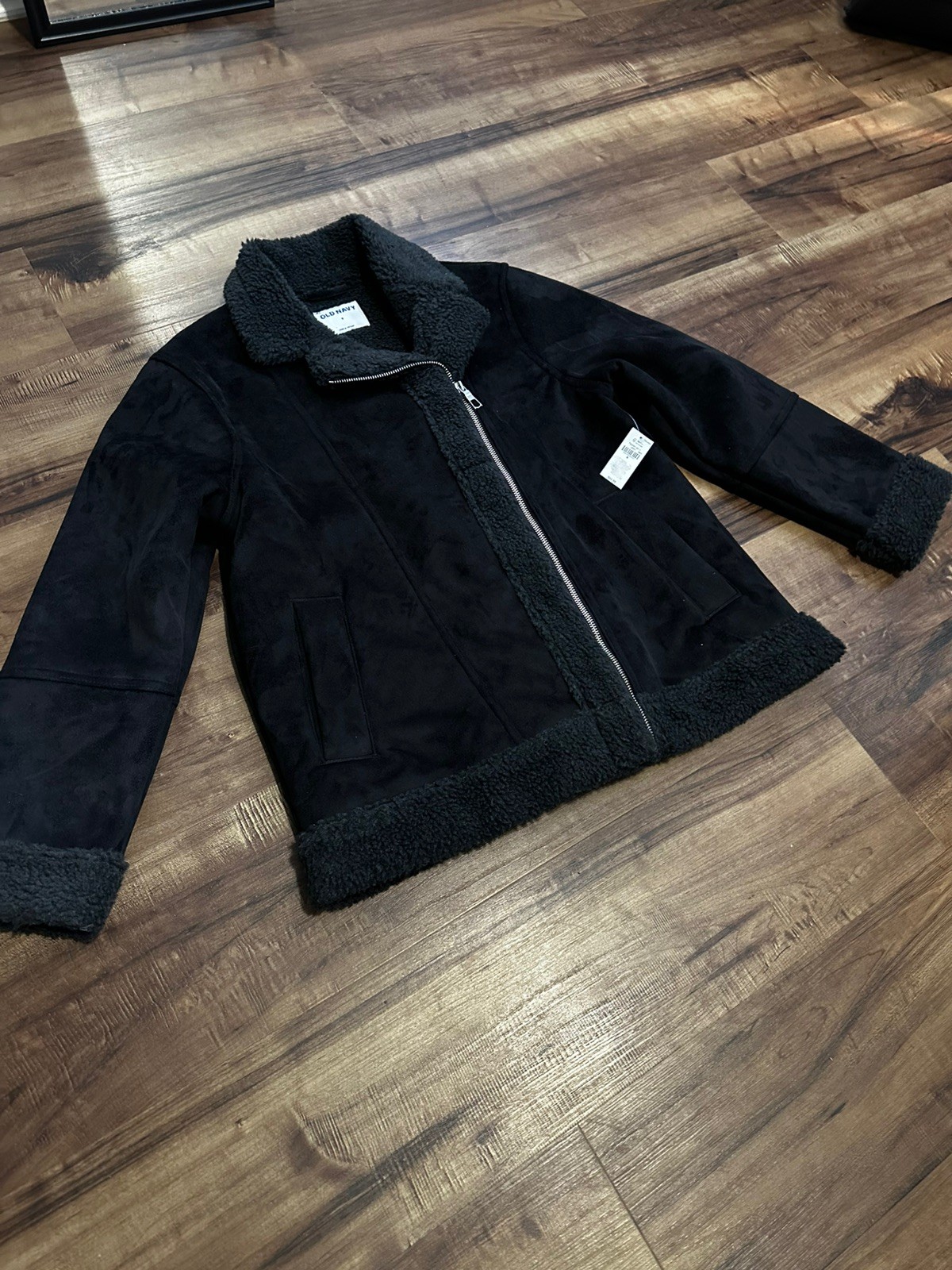 NWT Women's Old Navy Faux Suede Sherpa Lined Full Zip Moto Jacket- Size S Petite