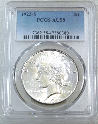 1923-S Peace Silver Dollar PCGS AU58 Frosty White PQ New Holder #F215A