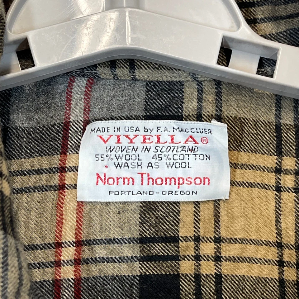 VTG Viyella Flannel Shirt Mens Small Brown Wool Scotland Norm Thompson USA Made - Image 4 of 4