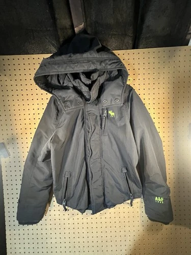 Abercrombie & Fitch Men's Small Navy Hooded Lined Winter Jacket Neon Green Moose - product listing photo