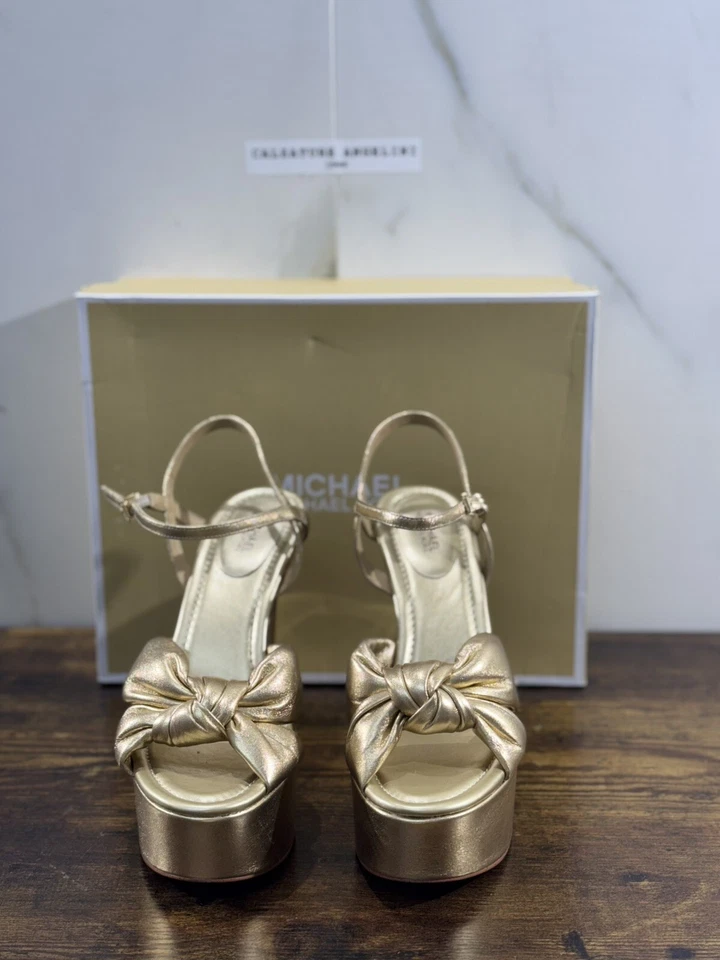Michael Kors Sandalia Mujer Elena Plataforma Piel Oro 40.5 - Imagen 2 de 4