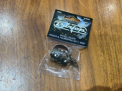 Set 5 Plettri Per Dita Dunlop &ndash; Argento Nichel 0.0225, Per Chitarra, Banjo, Dobro, Spedizione Veloce