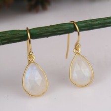 Yellow Gold Plated 925 Sliver Pear Shape Designer Moonstone Dangle Earrings