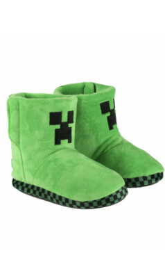 Kinder Minecraft Hausschuhe Stiefel gemütlich grün Creeper Größe Kinder 8/9 neu mit Etikett