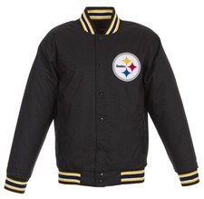 PITTSBURGH STEELERS POLY TWILL VARSITY JACKET w/ TEAM NAME ON BACK -NFL- MEDIUM