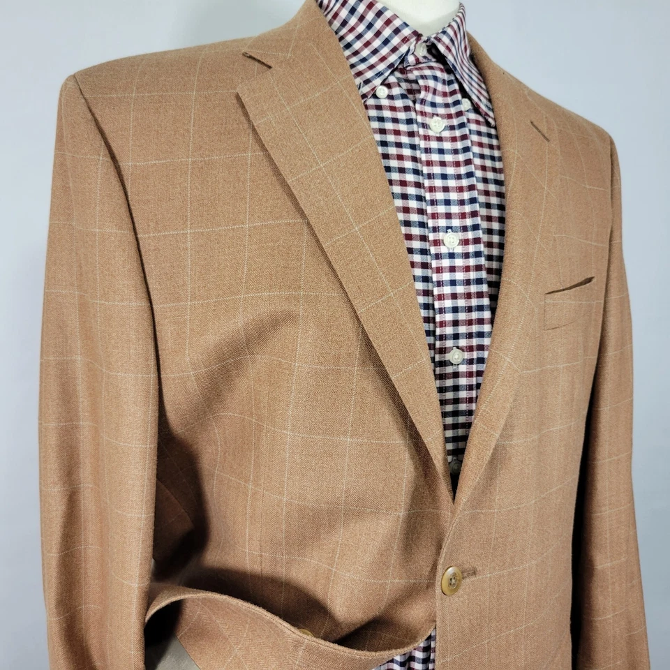 Abrigo deportivo para hombre Kasper blazer espiga a cuadros naranja marrón seda lana talla 44L Foto 4 de 4