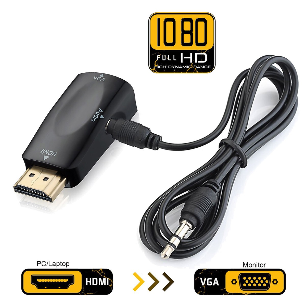QVS HDMI Male To VGA/ 3.5mm Female 1080p Video Converter 6 In. - Black - Foto 2