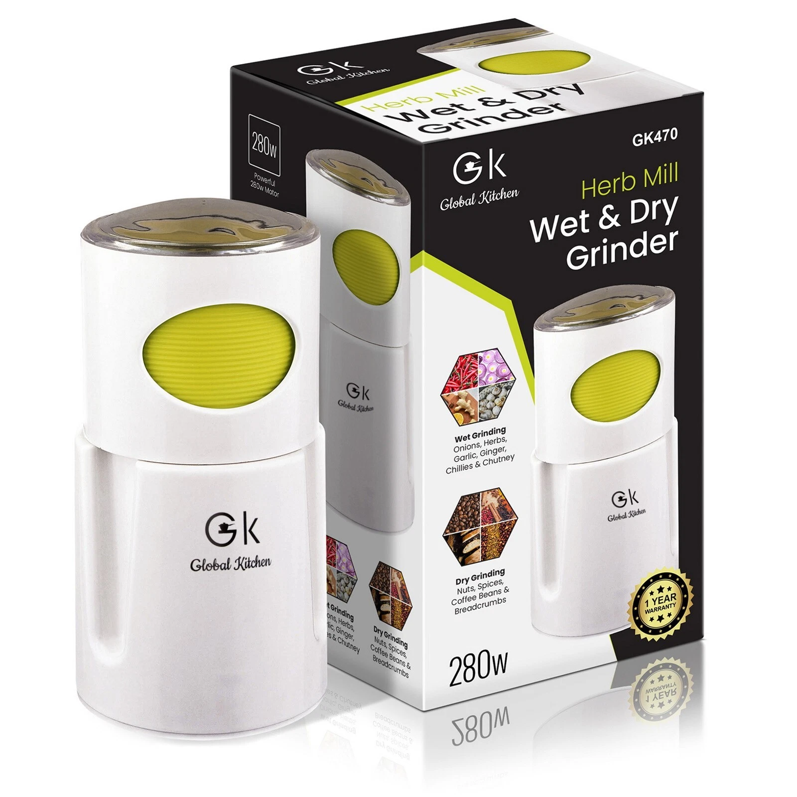 Electric Wet & Dry Grinder Coffee Spice Nut Grinding Herb Mill Garlic Chop 280w
Opens in a new windo