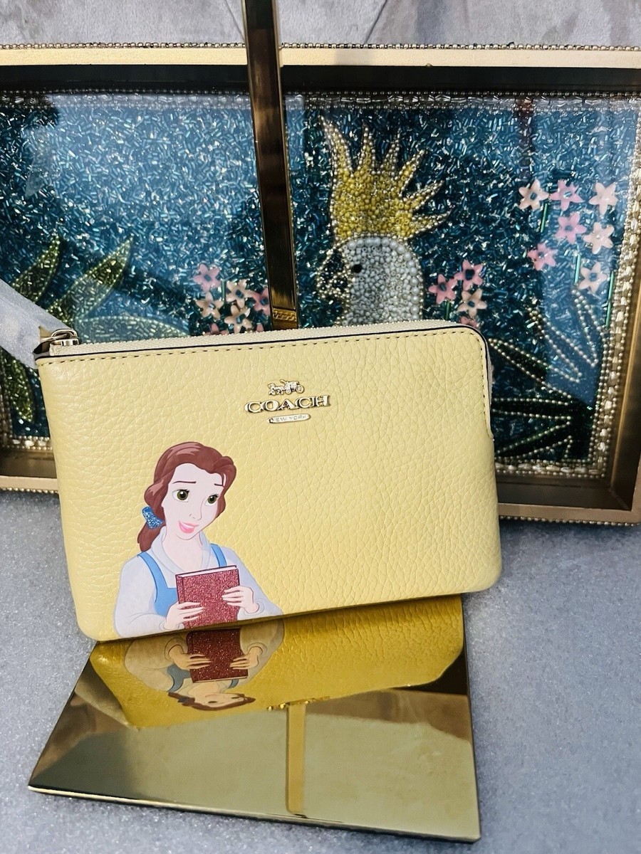 NWT Disney X Princess Coach Belle Leather Corner Zip Wristlet