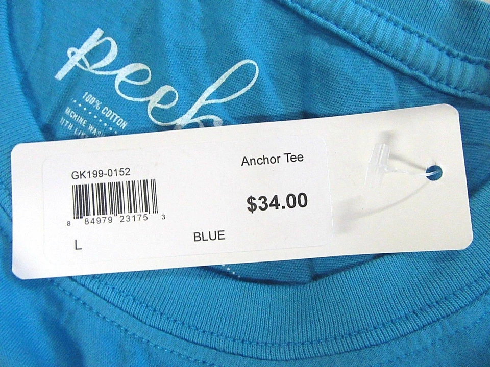 *** $34.00 Camiseta de Algodón Peek Niñas Grande 8 Azul con Ancla Blanca - NUEVA Foto 4 de 4