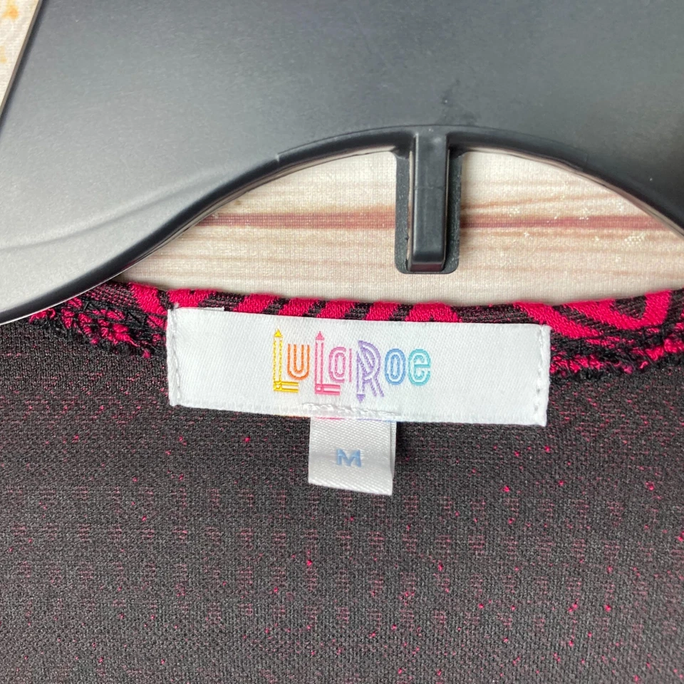 Lularoe Cardigan Womens M Red Black Embroidered Duster Geometric Open Front Knit - Image 4 of 4