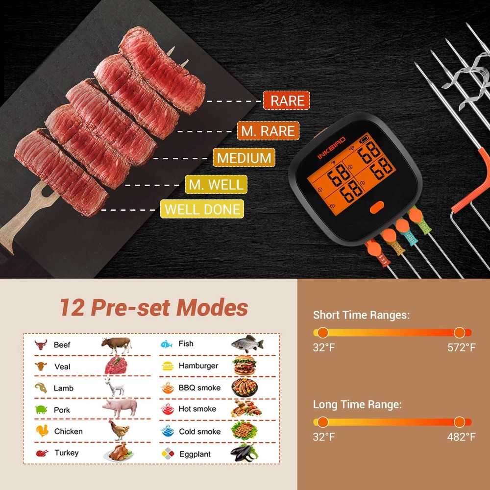 WiFi Meat Thermometer IBBQ-4T, Wireless WiFi BBQ Thermometer for Smoker, Oven...