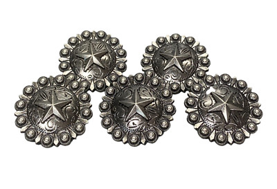 Set of 5 Western Star and Berry Conchos, 1-1/2  Screw Back, 38mm