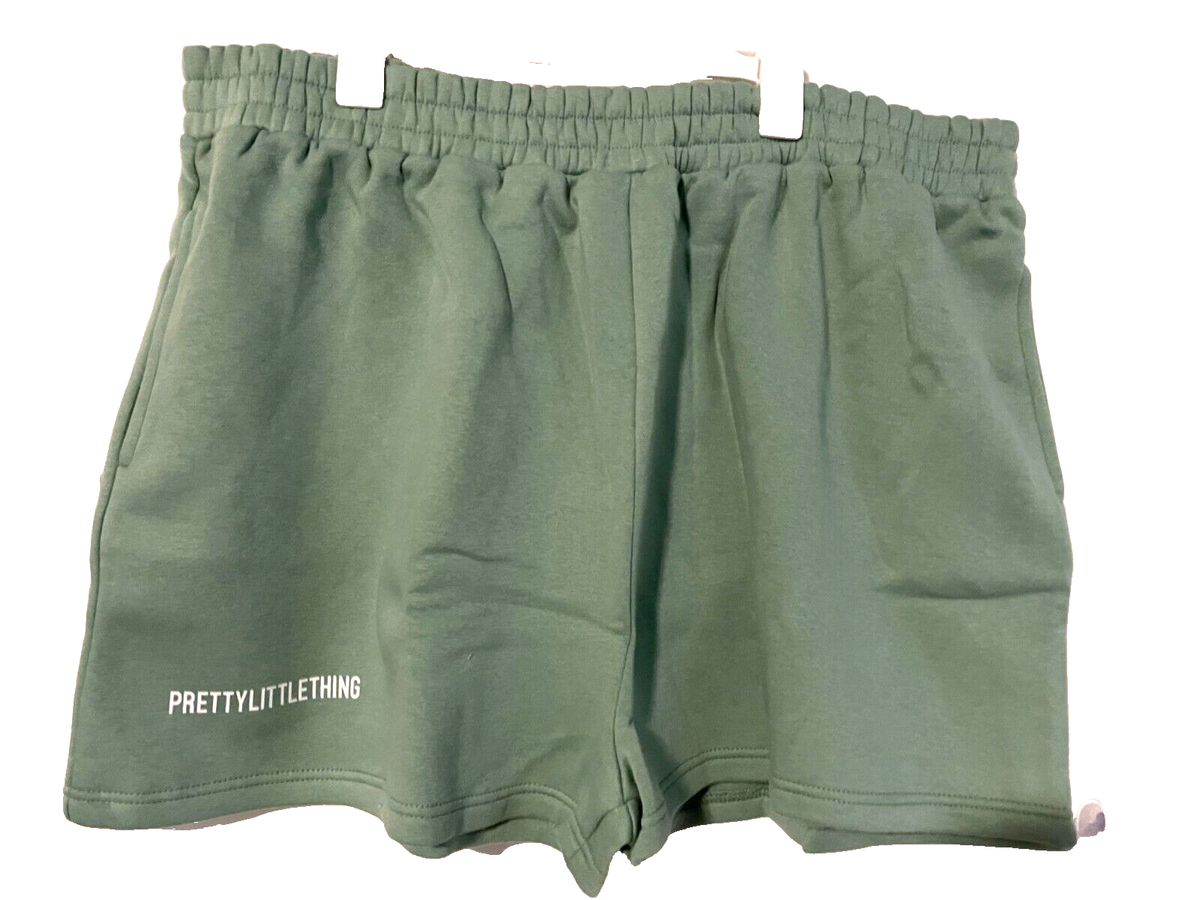 Pretty Little Thing Plus Sage Green Pockets Logo Sweat Shorts US Size 20 NEW