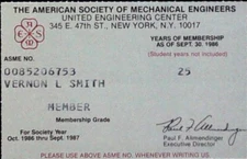 American Society Mechanical Engineers Membership Card ASME Badge Pass 1987 NYC