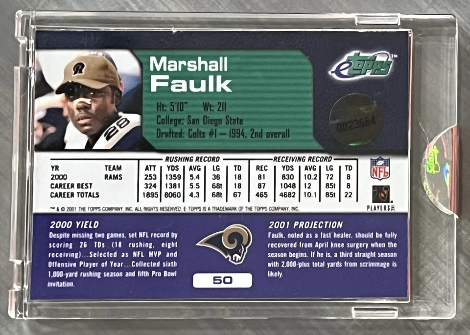 2001 eTopps Encased #50 MARSHALL FAULK 🏈 St. Louis Rams 🏈 #/2742 🏈 FREE SHIP - Image 2 of 3