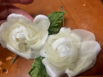 vintage sheer satin 3'' roses white butter 6pcs Japan Clearance Sale Overstock