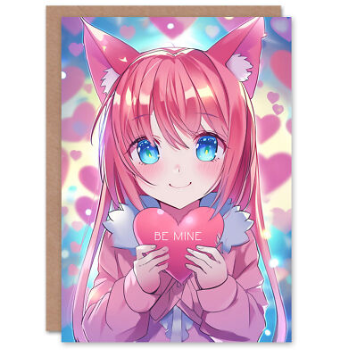 Valentines Day Greeting Card Be Mine Anime Manga Girl Kawaii For Him Husband