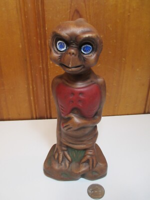 Vintage 80s Extra Terrestrial ET Ceramic Figurine Hand Painted Signed LS 8 1/2''H