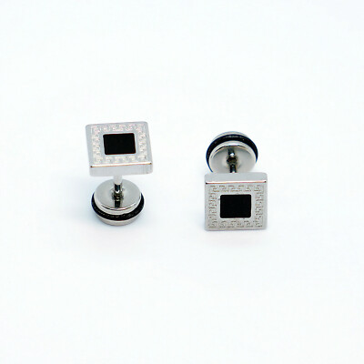 2PCS Stainless Steel Square G Pattern Greek Key Ear Earrings Stud Wall Piercing