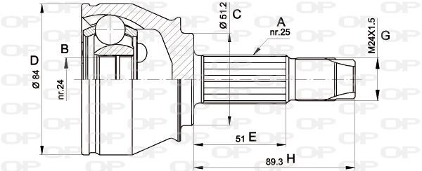 Joint de cardan pour Fiat Doblo 1.3 et 1.9 JTD côté roue avec bague ABS