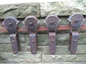 Antique Cast Iron Myers Stayom Barn Door Rollers Farm Pulley