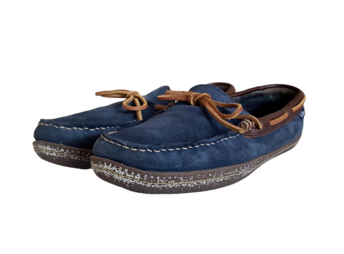 LL Bean Slippers Blue Suede Flannel Lined Moccasin Men