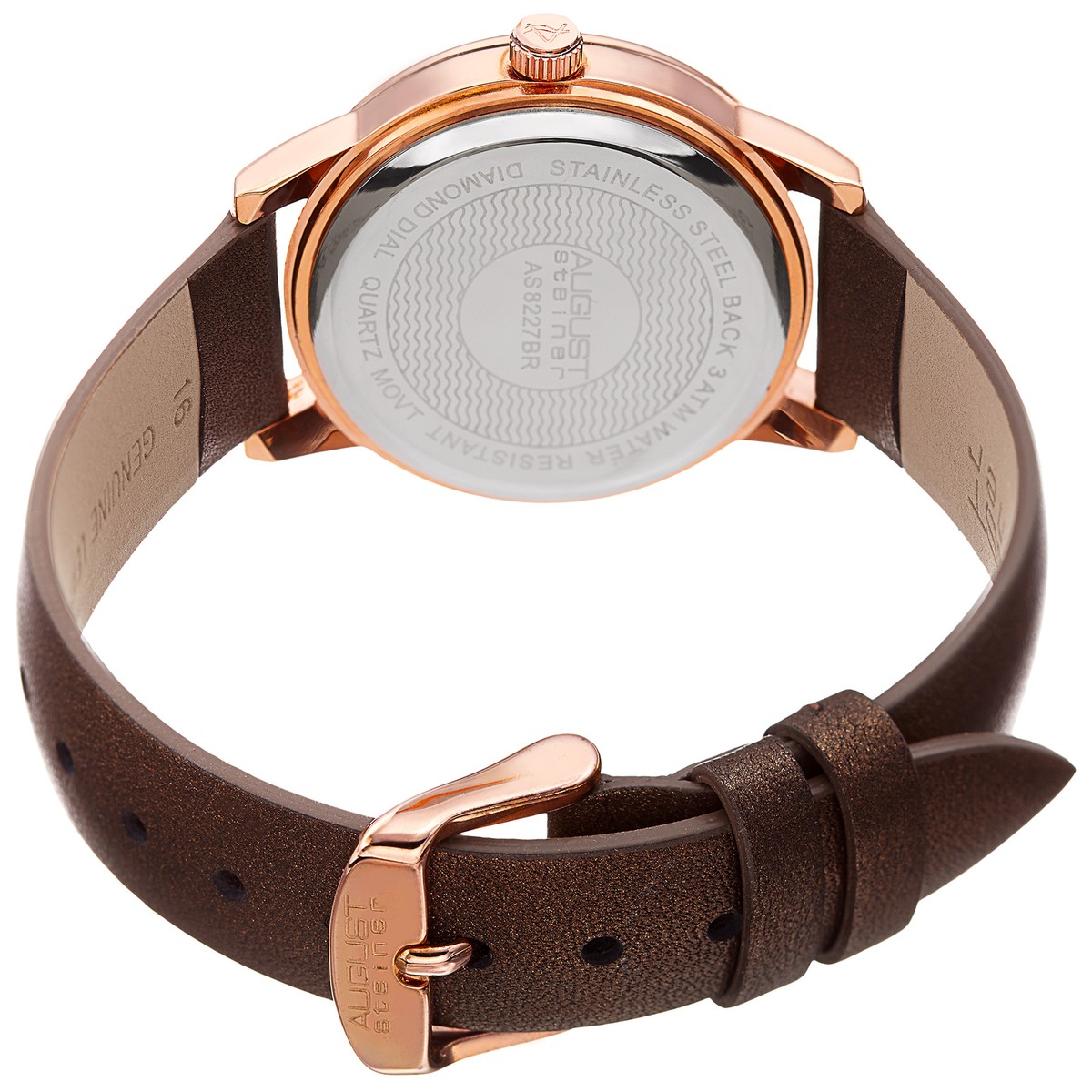 Women's August Steiner AS8227BR Diamond Dial Crystal Bezel Leather Strap Watch View 4