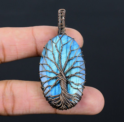 Labradorite Handmade Gemstone Copper Wire Wrap Tree Of Life Pendant Jewelry